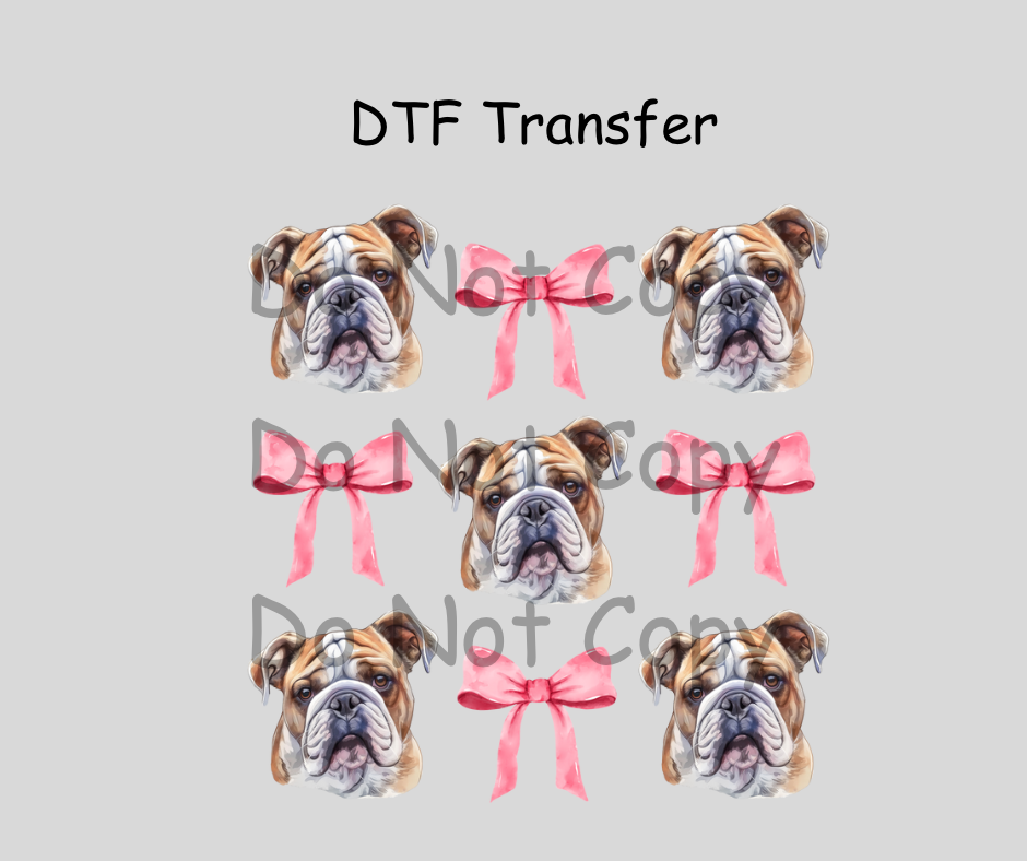 Pink Bows and English Bulldog DTF Transfer