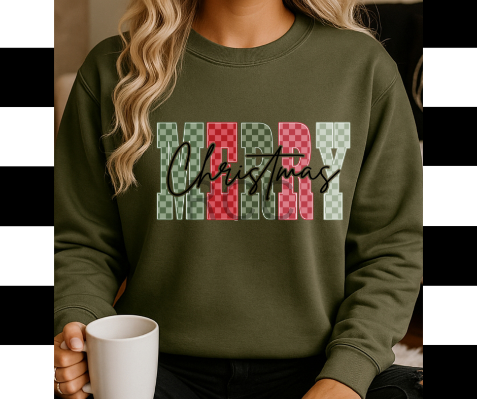Checkered Merry Christmas DTF Transfer