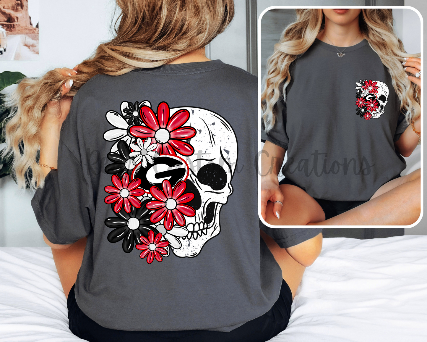 UGA Floral Skull- Pocket and Back Design