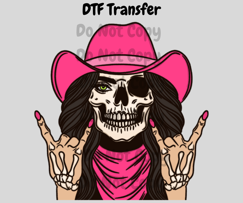 Skeleton Cowgirl- Pink DTF Transfer