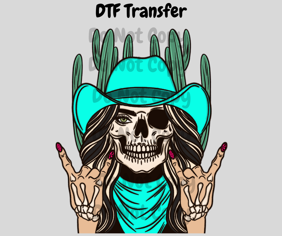 Skeleton Cowgirl- Teal DTF Transfer
