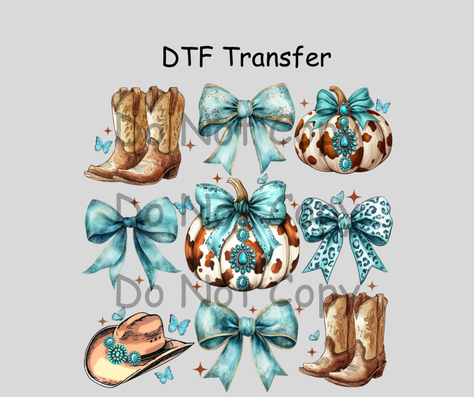 Turquoise Boots and Bows DTF Transfer