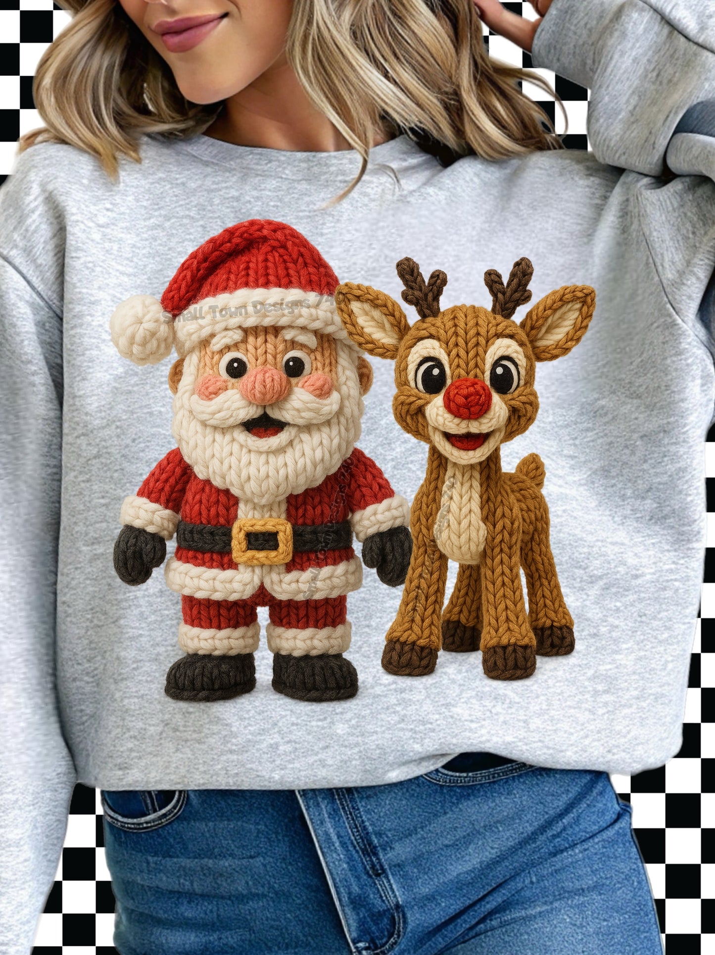 Yarn Santa and Rudolph DTF Transfer
