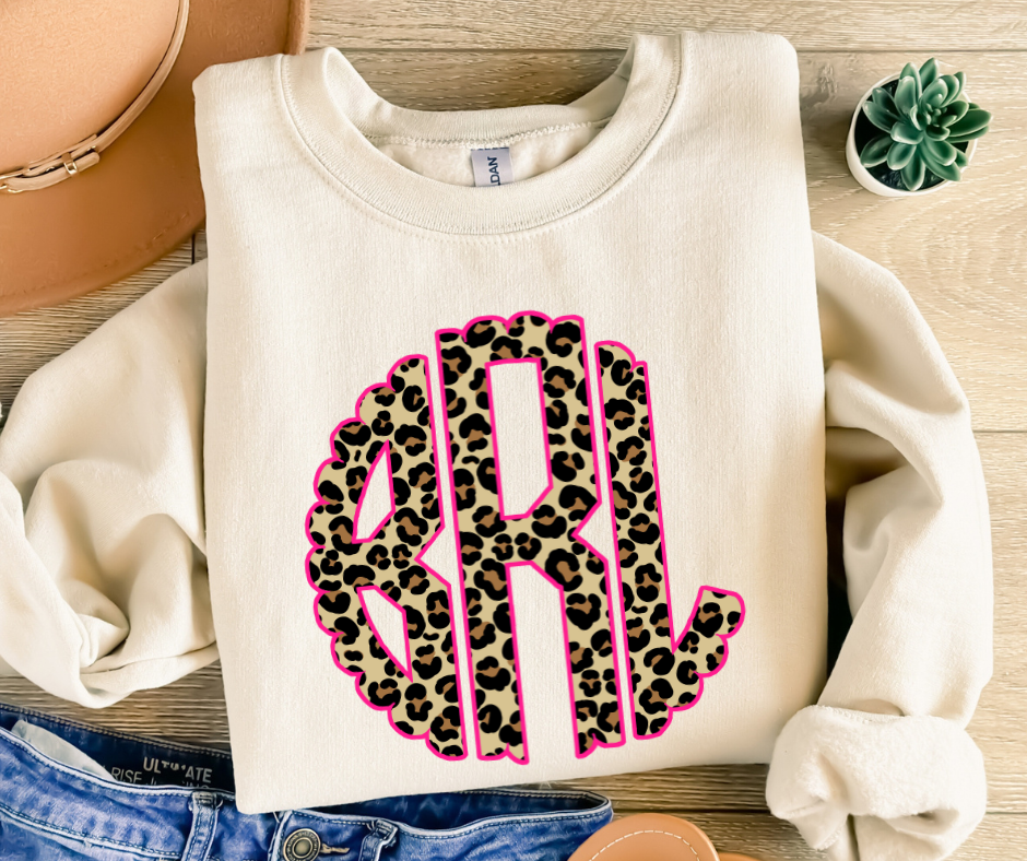 Cheetah Print Name Initials Monogram