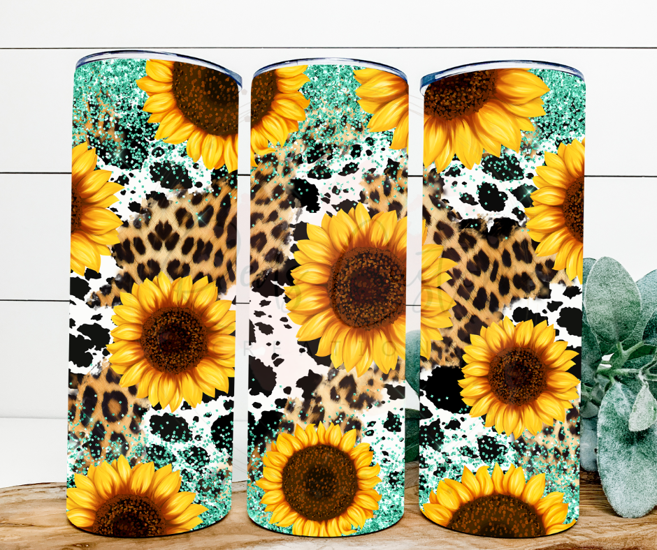 Sunflower Cowprint/Cheetah- 20oz Tumbler