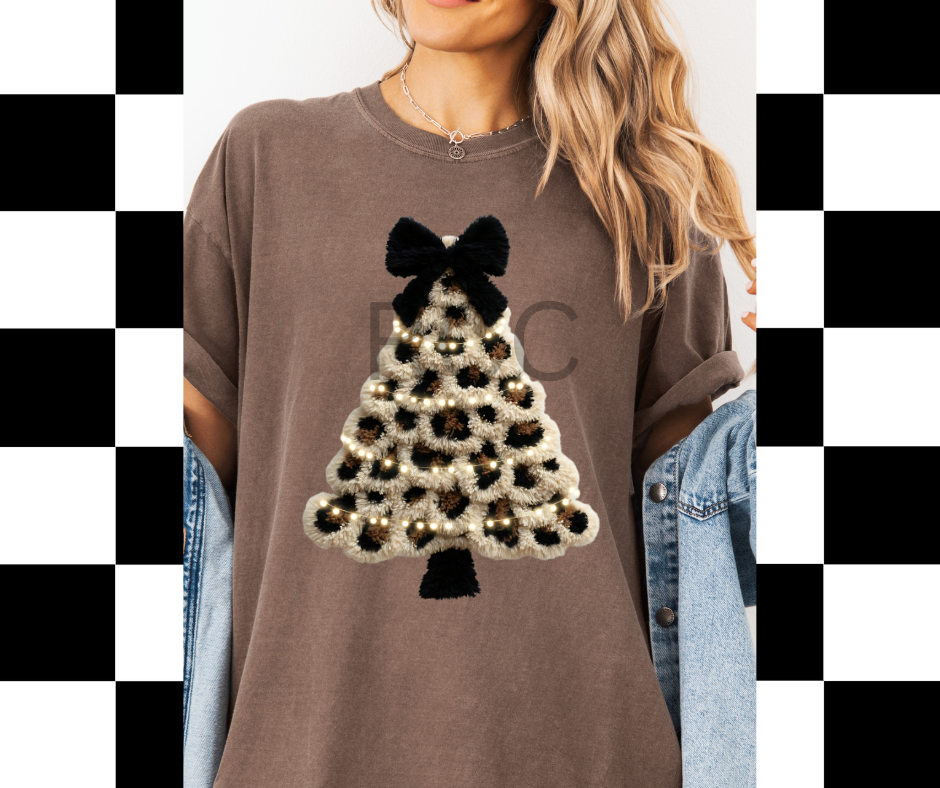 Yarn Leopard Tree with Lights DTF Transfer