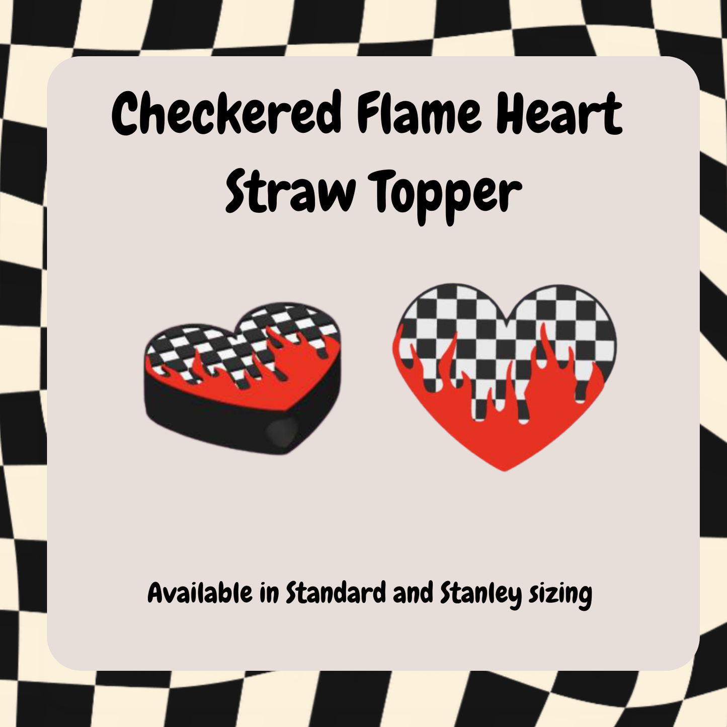 Checkered Flame Heart Straw Topper