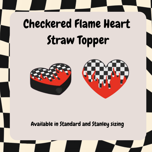 Checkered Flame Heart Straw Topper