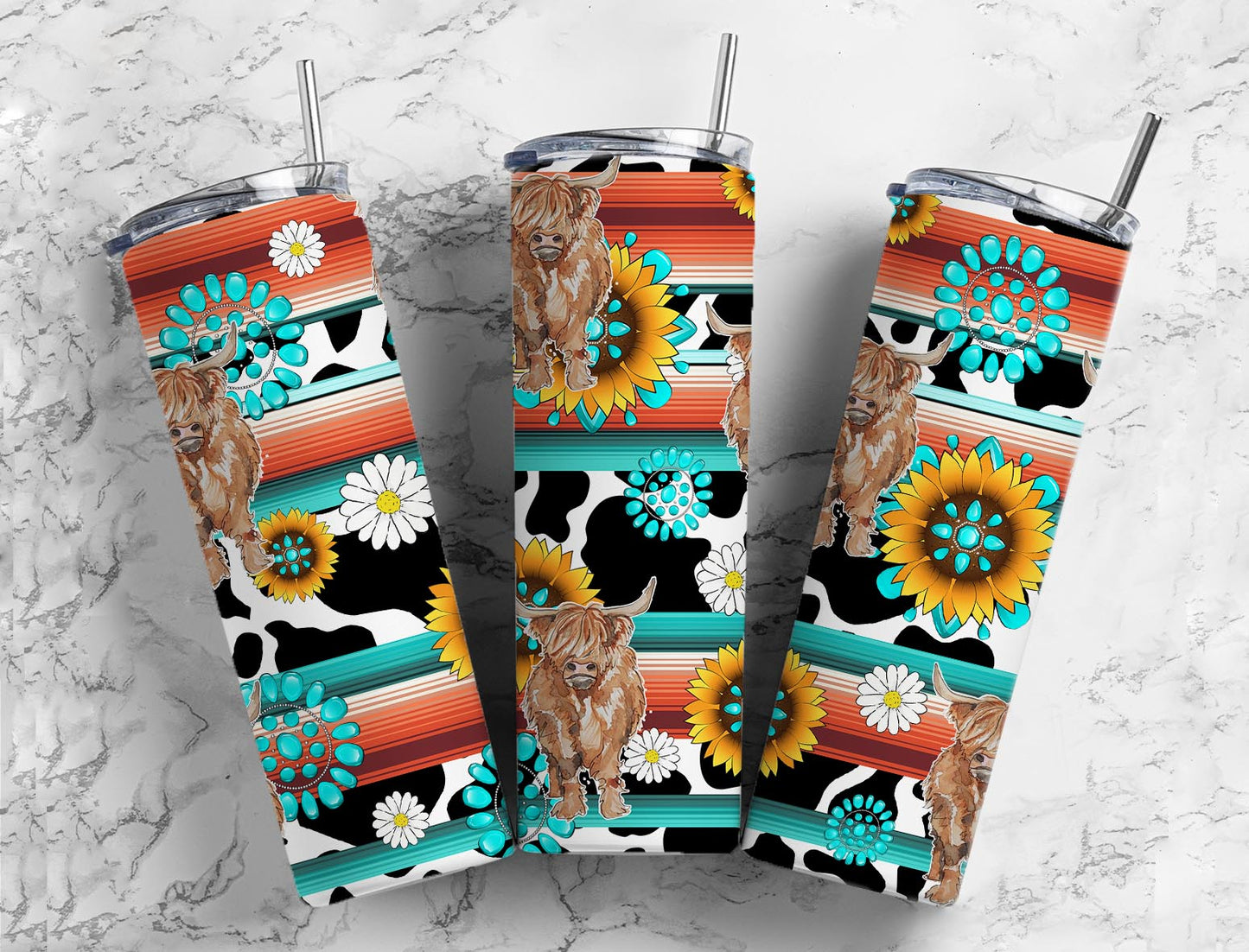 Highland Cow Turquoise - 20oz Tumbler
