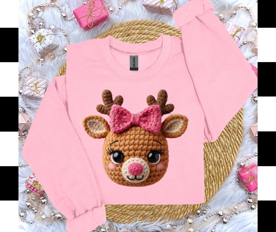 Yarn Reindeer Pink Bow