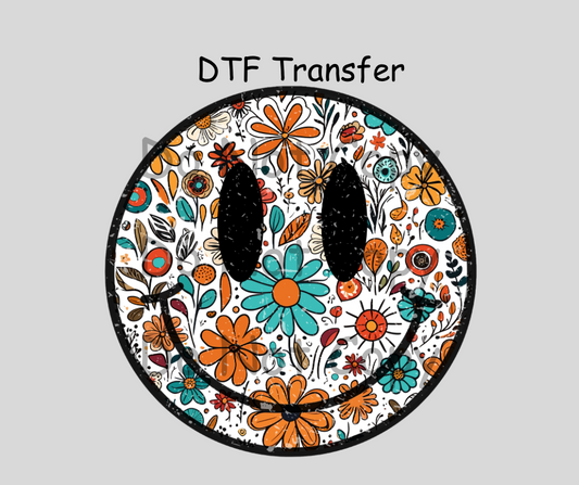 Orange Floral  Smiley DTF Transfer