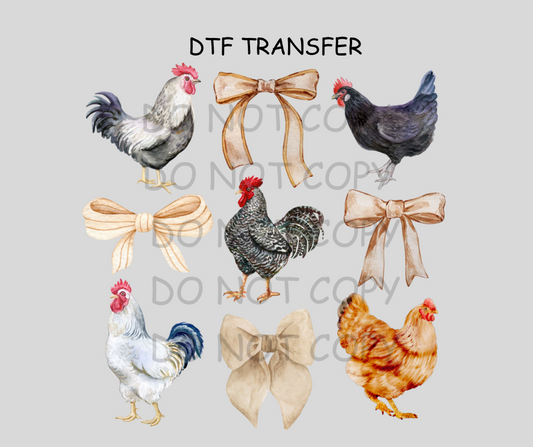 Chickens and Bows DTF Transfer