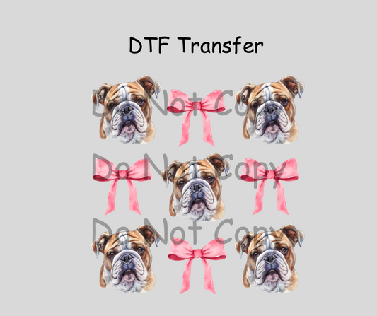 Pink Bows and English Bulldog DTF Transfer