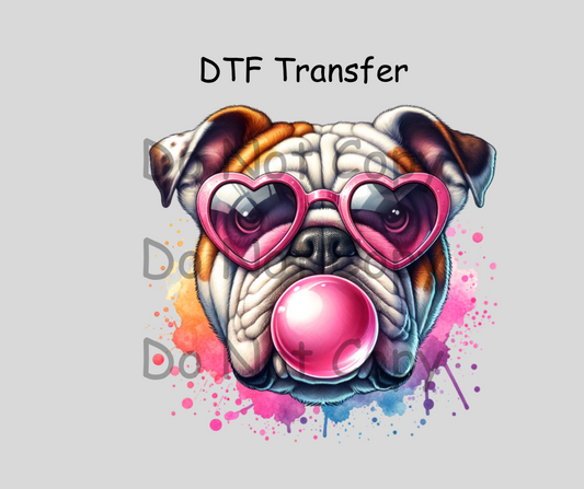 Bubble gum English Bulldog DTF Transfer
