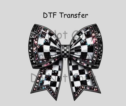 Black Checkered Sequence Bow DTF Transfer
