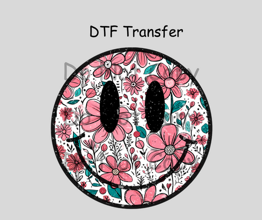Pink Floral  Smiley DTF Transfer