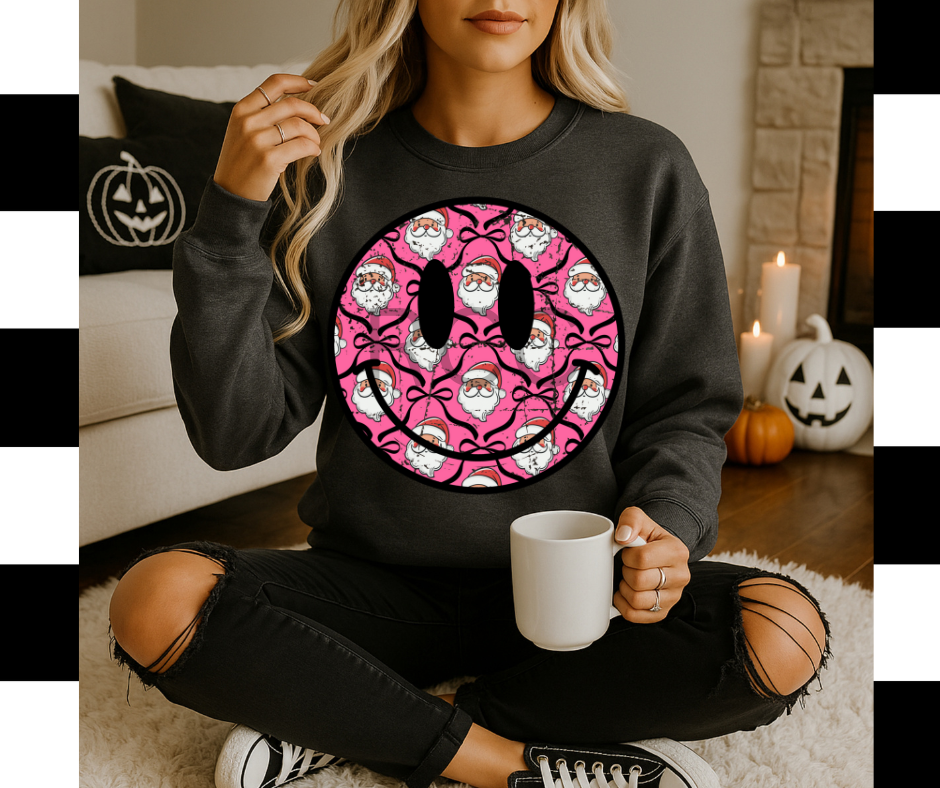 Pink Santa Distressed Smiley