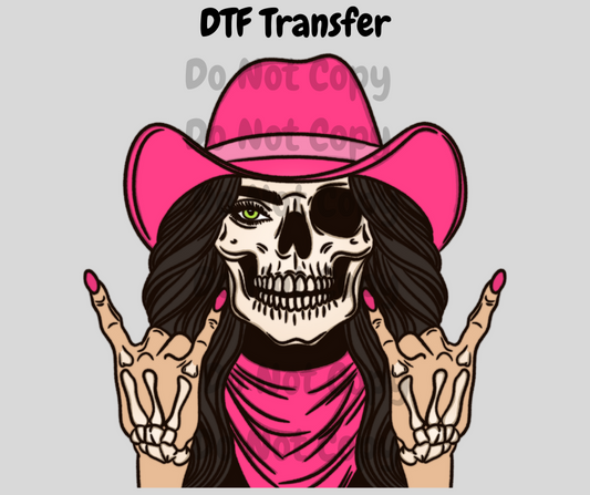 Skeleton Cowgirl- Pink DTF Transfer