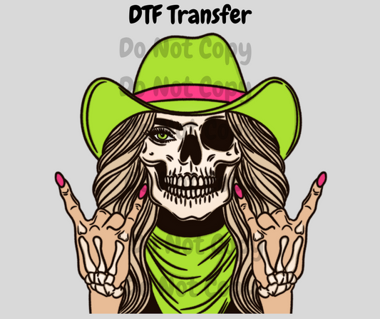 Skeleton Cowgirl- Lime Green DTF Transfer