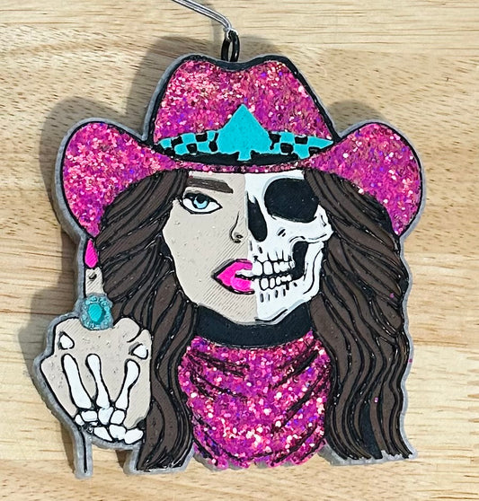 Middle Finger Rocker Skeleton Cowgirl