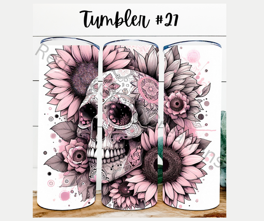 Tumbler #27 Pink Floral Skull