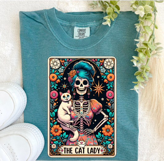 The Cat Lady Tarot Card- Emerald Comfort Color T-Shirt