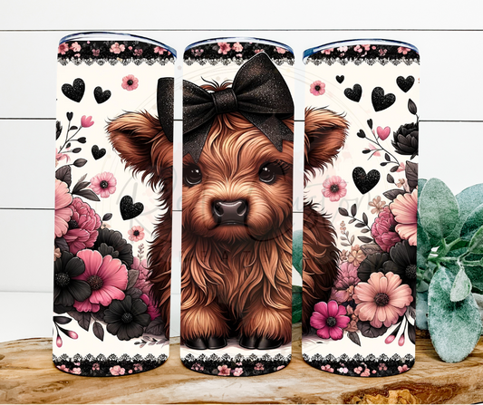 Black Glitter Highland Cow 20oz Tumbler