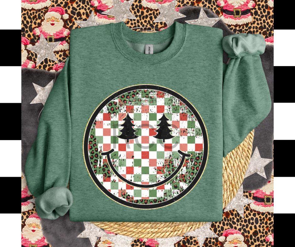 Christmas Plaid Smiley DTF Transfer